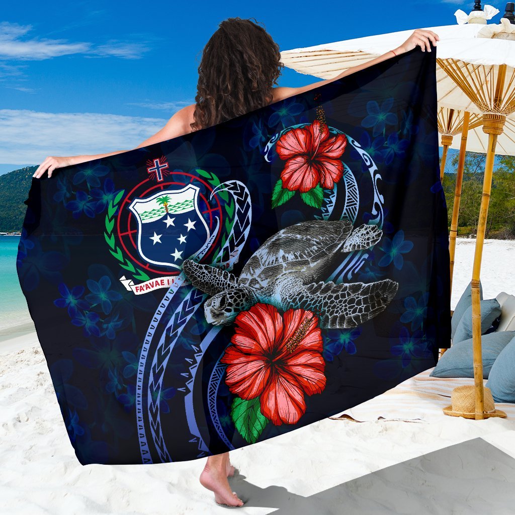 Samoa Polynesian Sarong - Blue Turtle Hibiscus One Style One Size Blue - Polynesian Pride