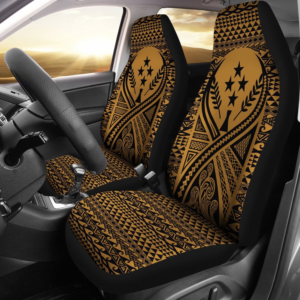 Kosrae Car Seat Cover - Kosrae Flag Polynesian Tattoo Gold Universal Fit Gold - Polynesian Pride