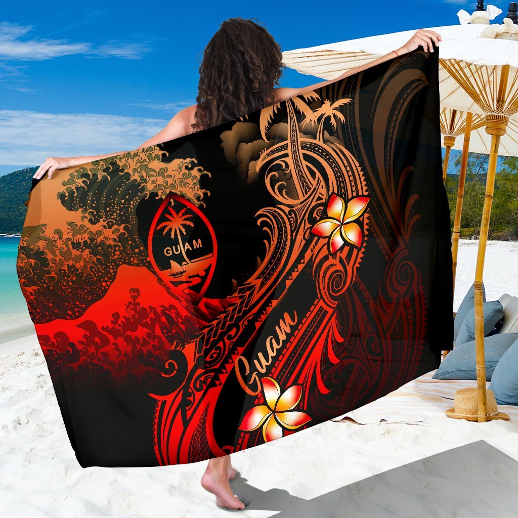 Guam Polynesian Sarong - Plumeria Flowers And Waves One Style One Style Red - Polynesian Pride