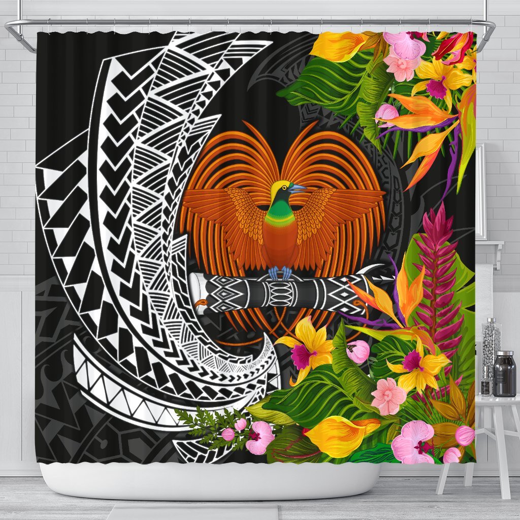 Papua New Guinea Shower Curtains - Seal Spiral Polynesian Patterns 177 x 172 (cm) Black - Polynesian Pride