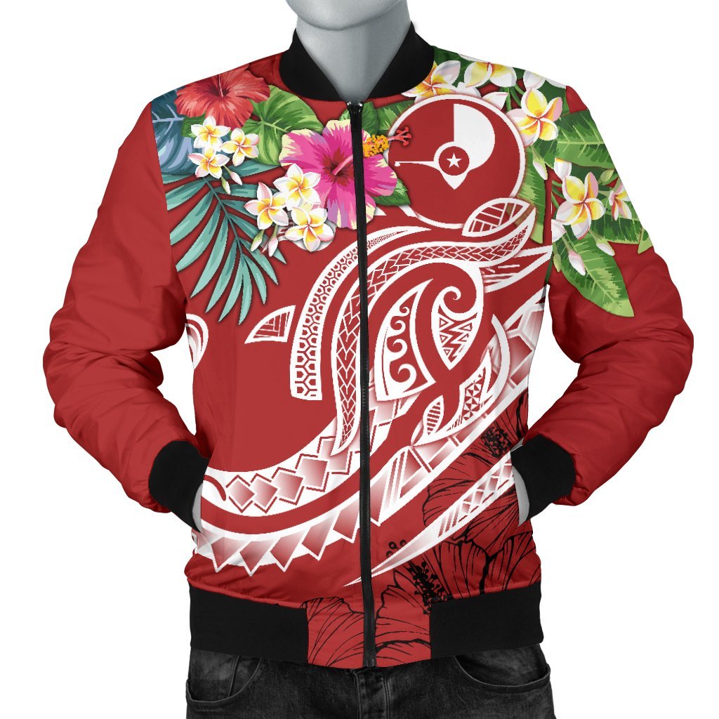 YAP Polynesian Men's Bomber Jacket - Summer Plumeria (Red) Red - Polynesian Pride