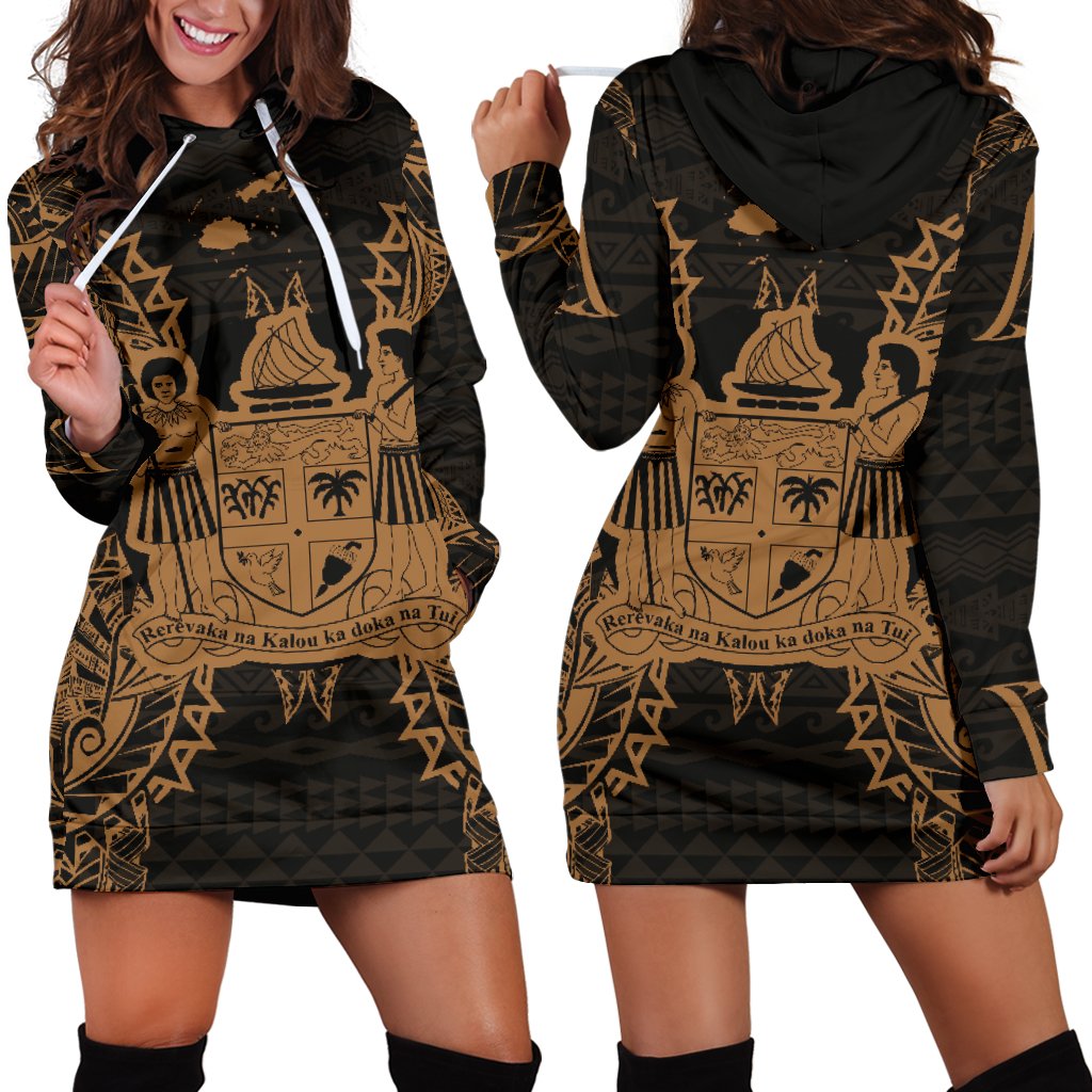 Fiji Polynesian Hoodie Dress Map Gold Gold - Polynesian Pride