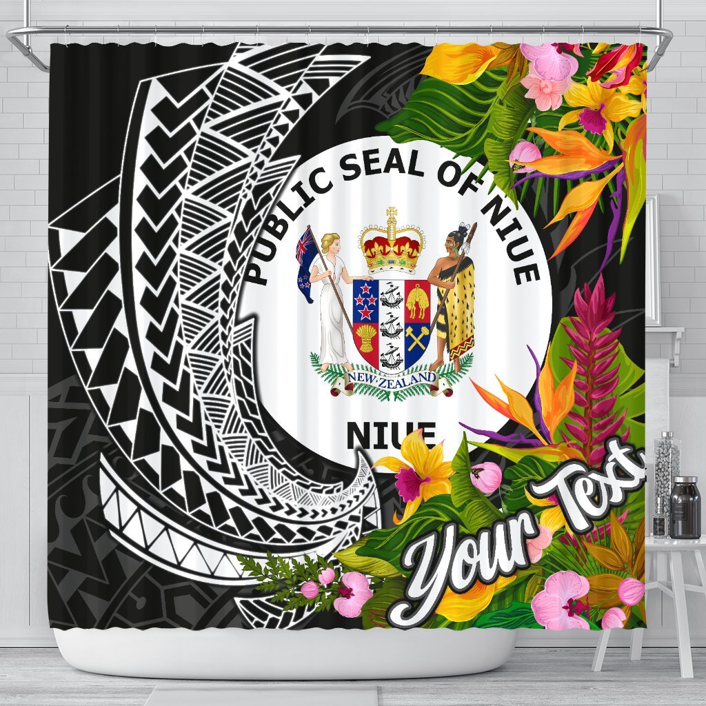 Niue Shower Curtains - Custom Personalised Seal Spiral Polynesian Patterns 177 x 172 (cm) Black - Polynesian Pride