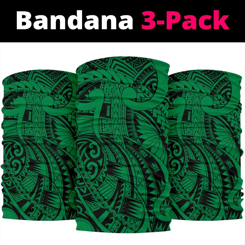 Polynesian Curly Tatau Green Unisex Bandana One Size Green - Polynesian Pride