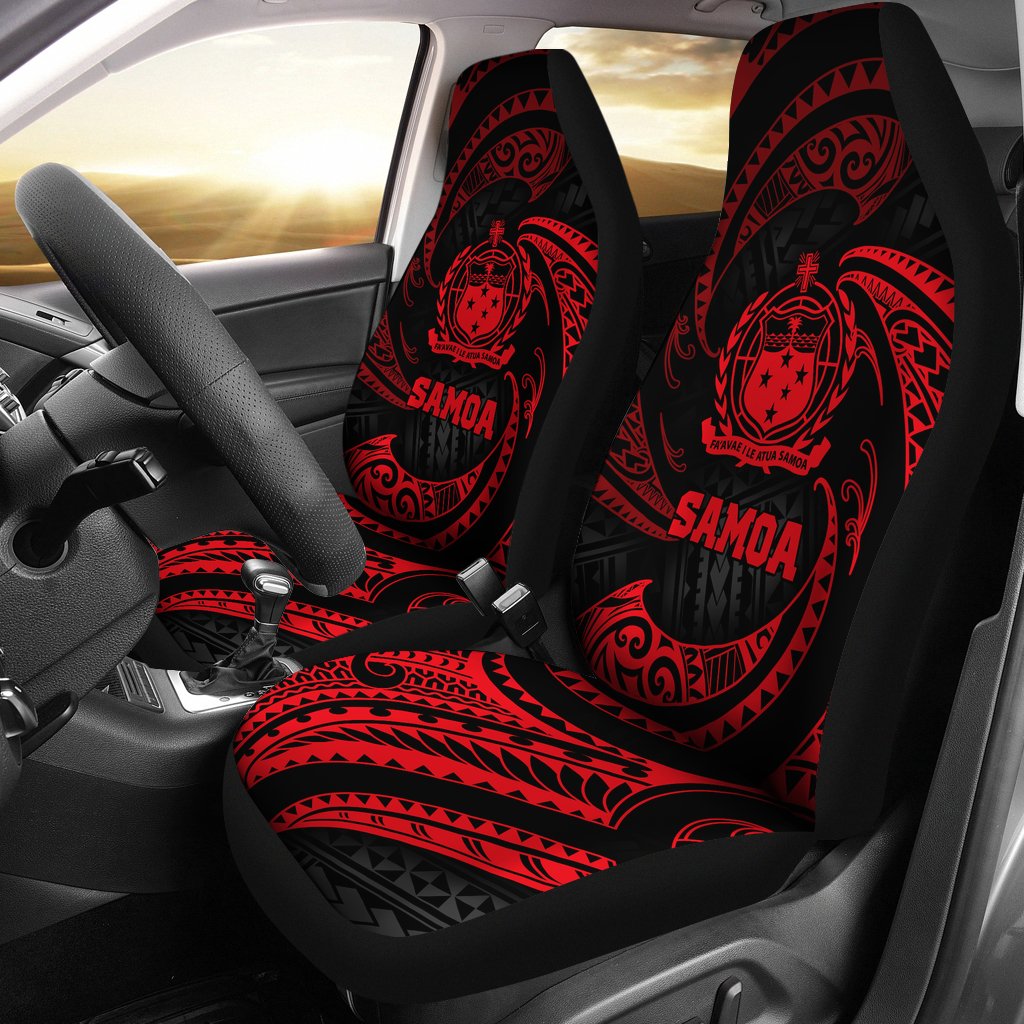 Samoa Polynesian Car Seat Covers - Red Tribal Wave Universal Fit Red - Polynesian Pride