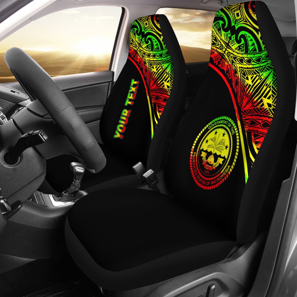 Federated States of Micronesia Car Seat Covers - FSM Seal Polynesian Reggae Curve Universal Fit Black - Polynesian Pride