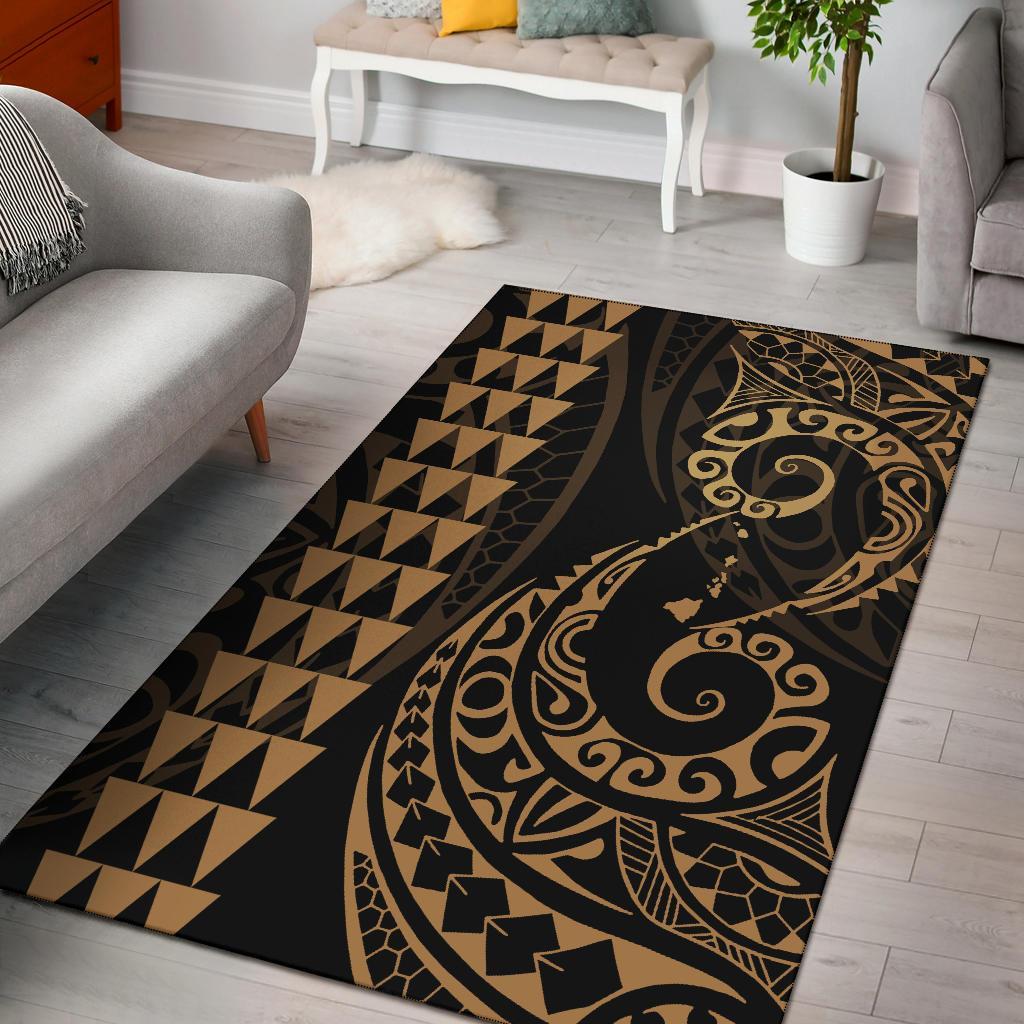 Hawaii Kakau Polynesian Rug Rug Gold - Polynesian Pride