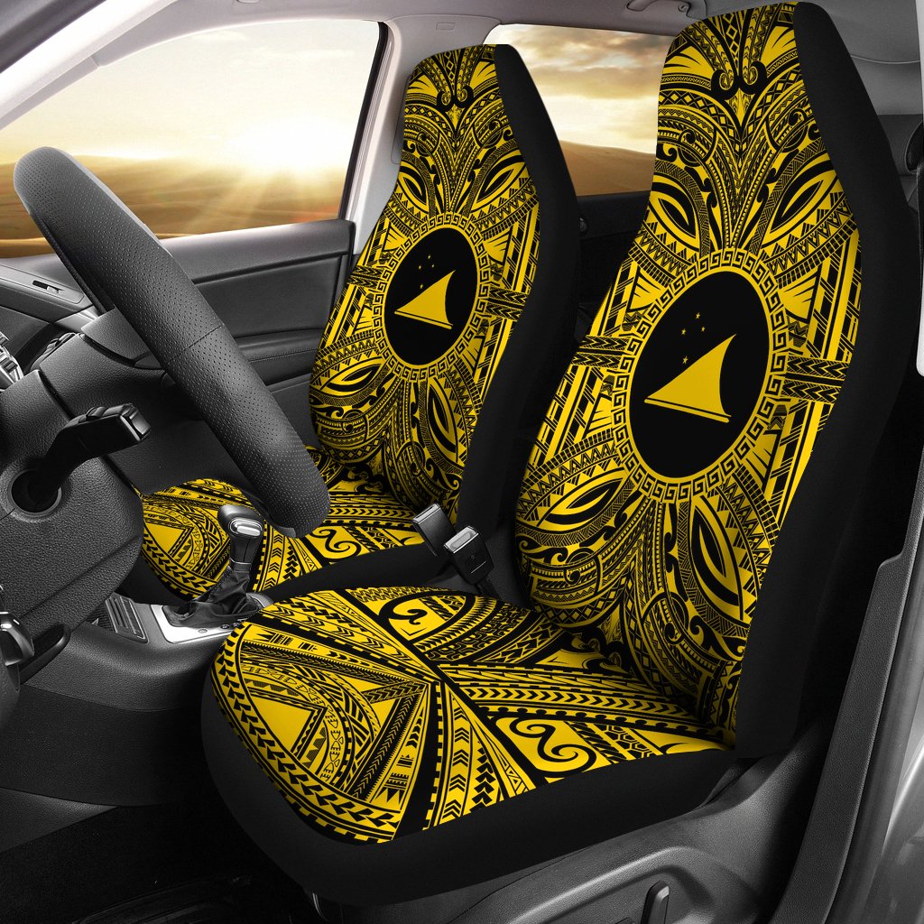 Tokelau Car Seat Cover - Tokelau Coat Of Arms Polynesian Gold Black Universal Fit Gold - Polynesian Pride