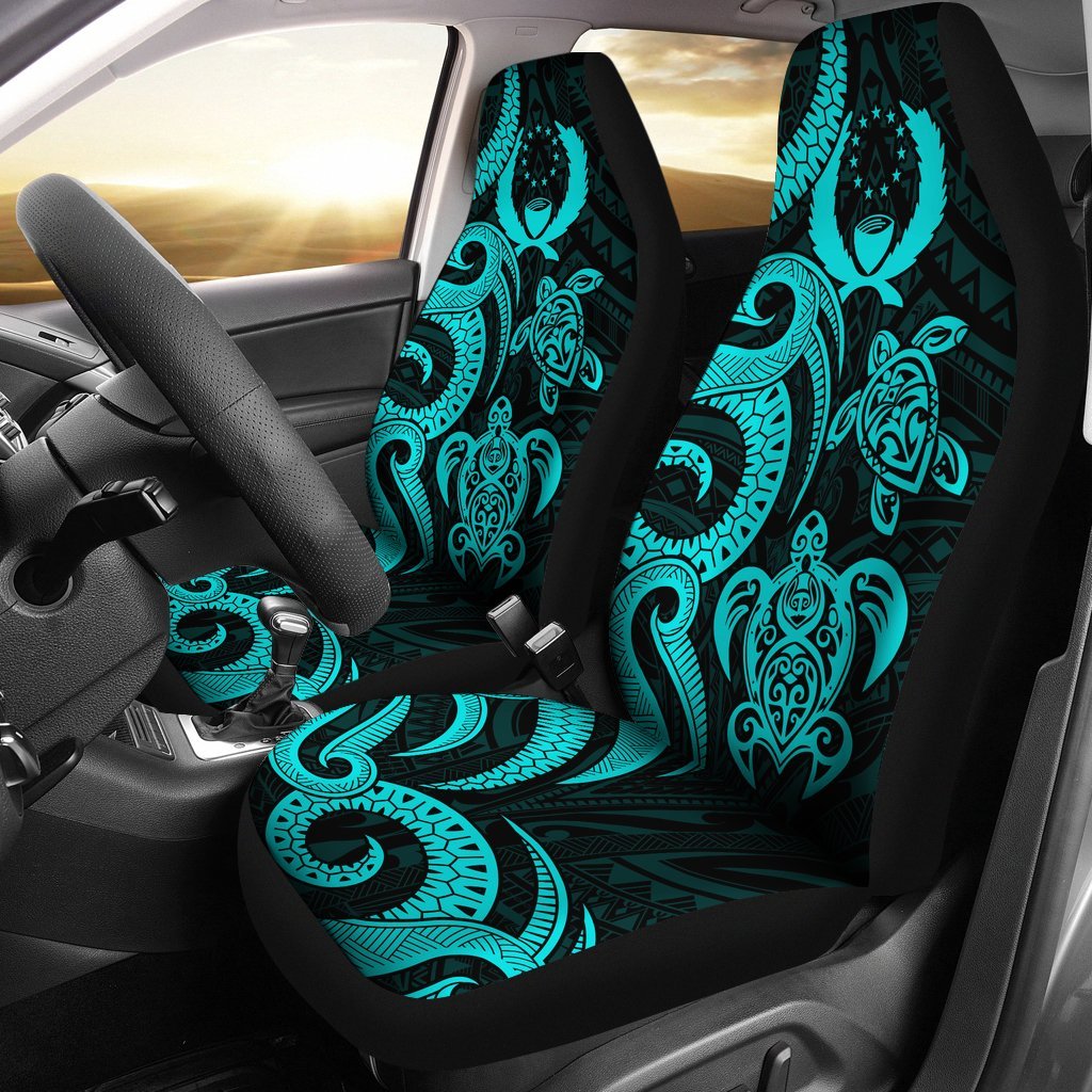 Pohnpei Micronesian Car Seat Covers - Turquoise Tentacle Turtle Universal Fit Turquoise - Polynesian Pride