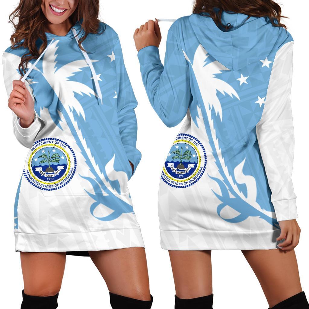 Federated States of Micronesia Hoodie Dress - Federated States of Micronesia Seal Coconut Tree K4 Blue - Polynesian Pride