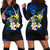 Polynesian Hawaii Women's Hoodie Dress - Turtle With Plumeria Flowers Blue - Polynesian Pride