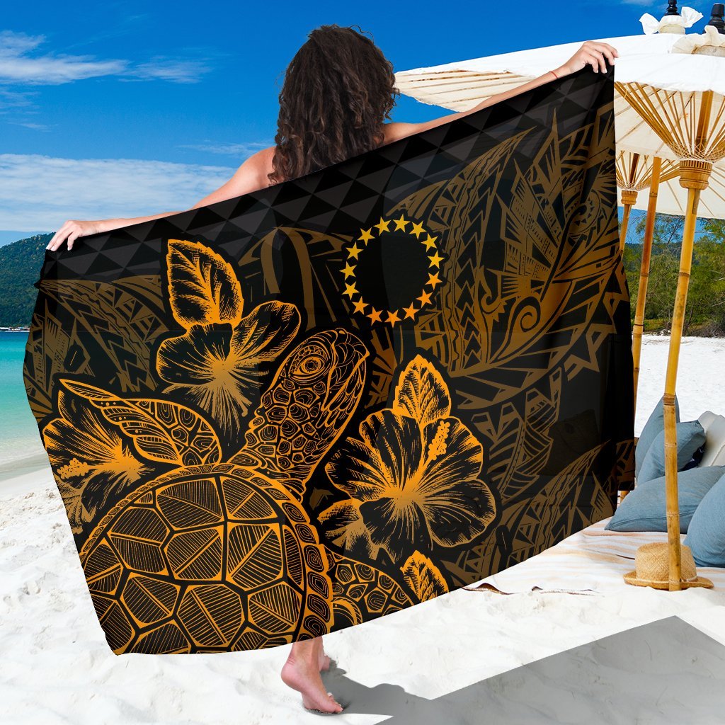 Cook Islands Sarong - Turtle Hibiscus Pattern Gold Women One Size Gold - Polynesian Pride