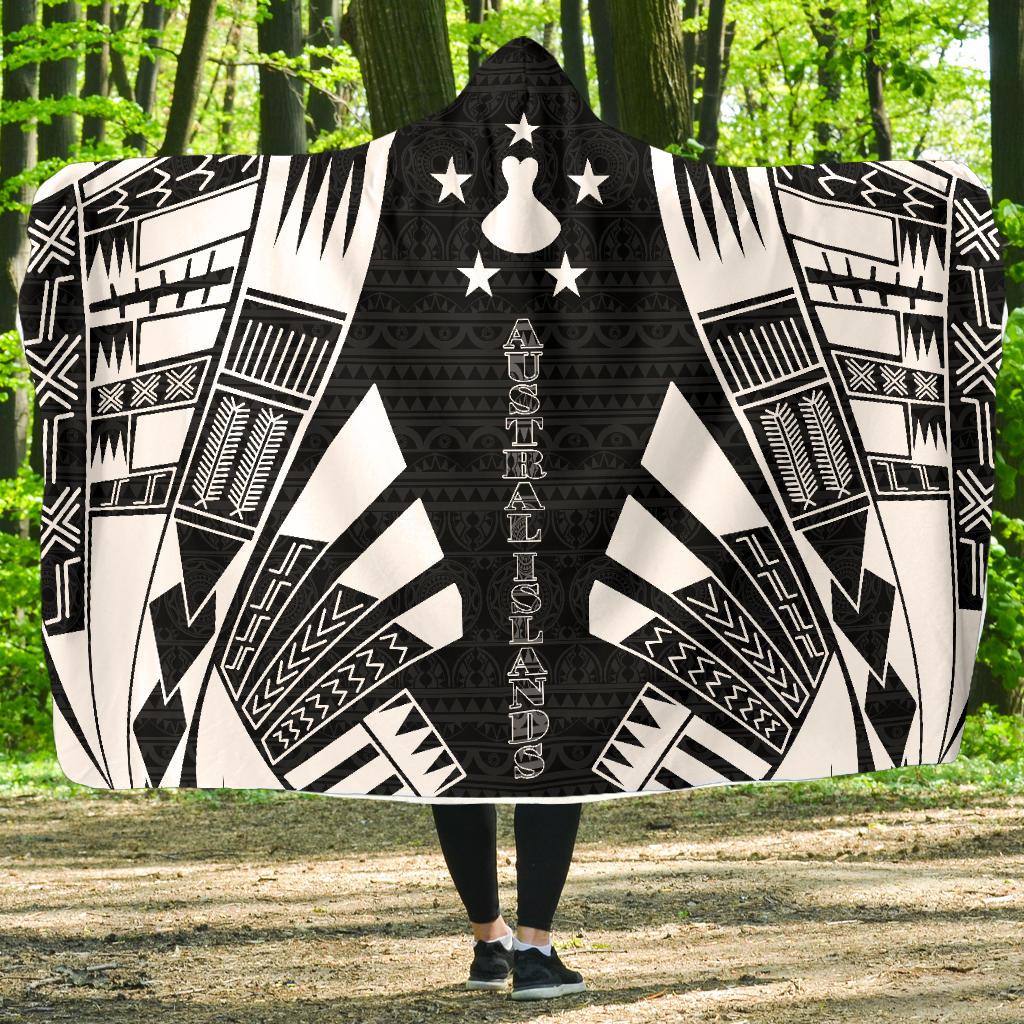 Austral Islands Hooded Blanket - Polynesian Tattoo Black Hooded Blanket Black - Polynesian Pride