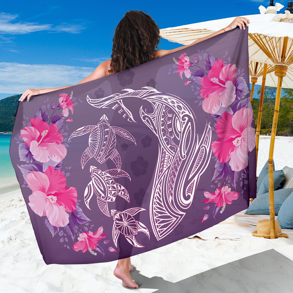 Hawaii Shark Turtle Hibiscus Sarong - Wreath Style - AH Sarong One Size Purple - Polynesian Pride