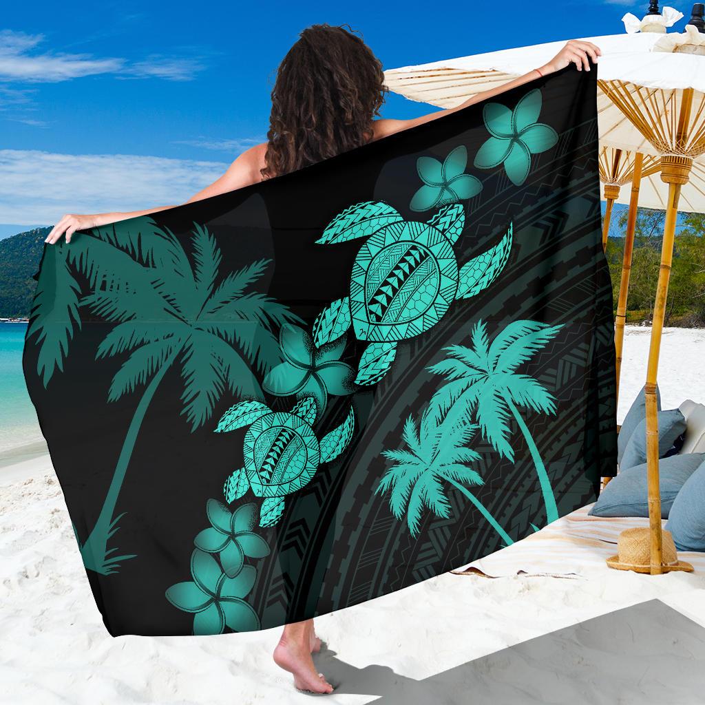 Hawaii Turtle Plumeria Coconut Tree Polynesian Sarong - Turquoise - Polynesian Pride