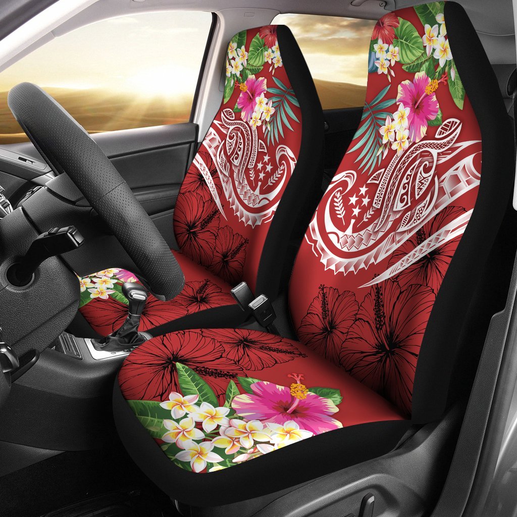 Kosrae Polynesian Car Seat Covers - Summer Plumeria (Red) Universal Fit Red - Polynesian Pride