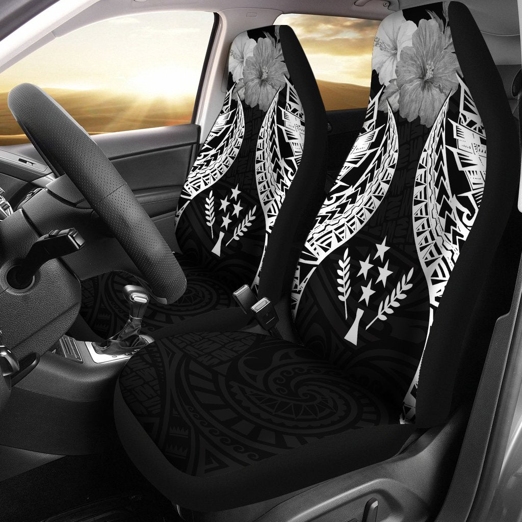 Kosrae Polynesian Car Seat Covers Pride Seal And Hibiscus Black Universal Fit Black - Polynesian Pride