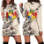 Tonga Hoodie Dress - Tonga Coat Of Arms & Beige Hibiscus White - Polynesian Pride