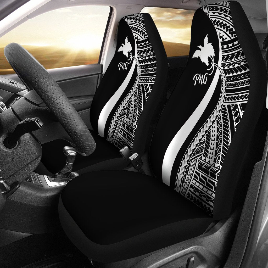 Papua New Guinea Car Seat Covers - White Polynesian Tentacle Tribal Pattern Universal Fit White - Polynesian Pride