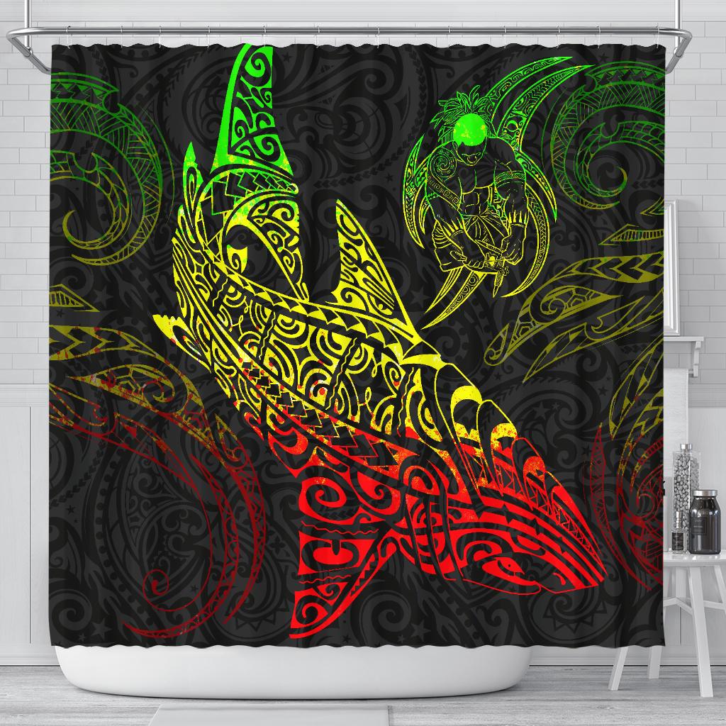 Shark Polynesian Shower Curtain - Polynesian Tattoo Reggae 177 x 172 (cm) Reggae - Polynesian Pride