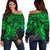 Pohnpei Polynesian Off Shoulder Sweater (Women) - Polynesian Green Turtle GREEN - Polynesian Pride