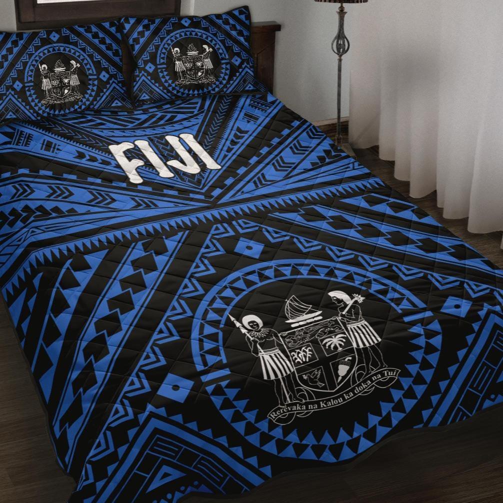 Fiji Quilt Bed Set - Fiji Seal With Polynesian Tattoo Style (Blue) Blue - Polynesian Pride