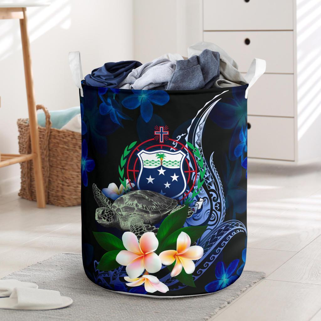 Samoa Polynesian Laundry Basket - Turtle With Plumeria Flowers One Style One Size Blue - Polynesian Pride