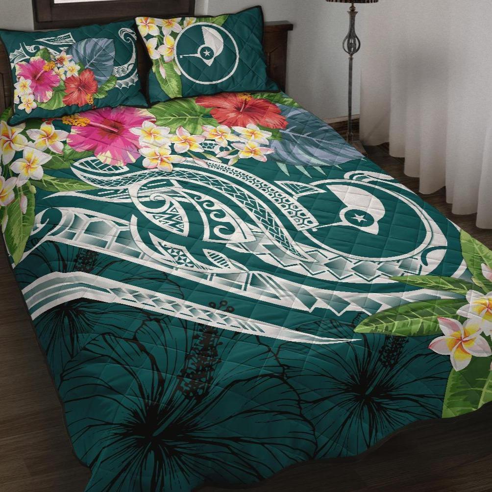 YAP Polynesian Quilt Bed Set - Summer Plumeria (Turquoise) Turquoise - Polynesian Pride