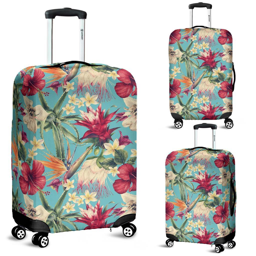 Hawaii Seamless Floral Pattern With Tropical Hibiscus Watercolor Luggage Cover White - Polynesian Pride