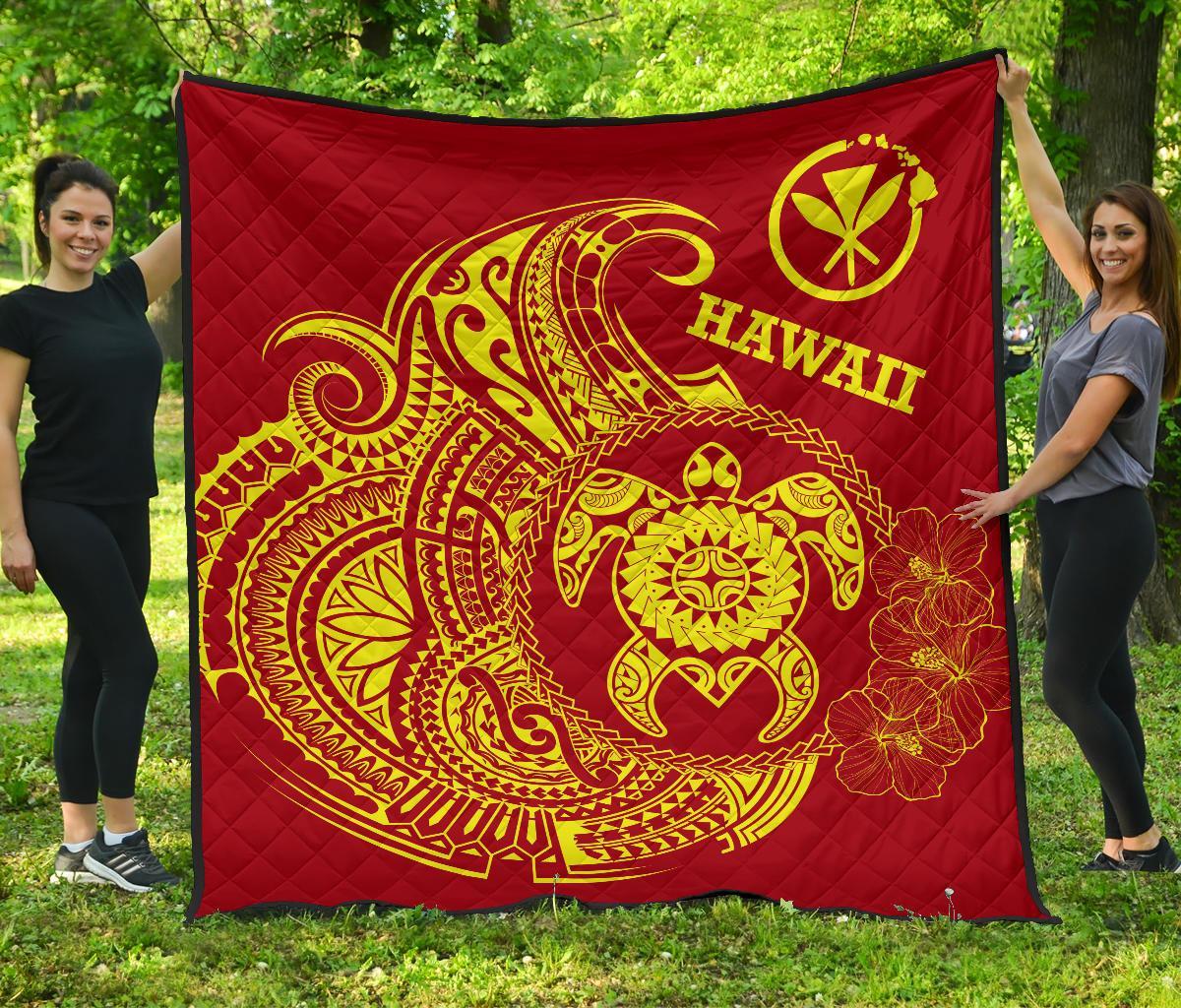 Hawaii Polynesian Premium Quilt - Vintage Polynesian Turtle (Red) Red - Polynesian Pride