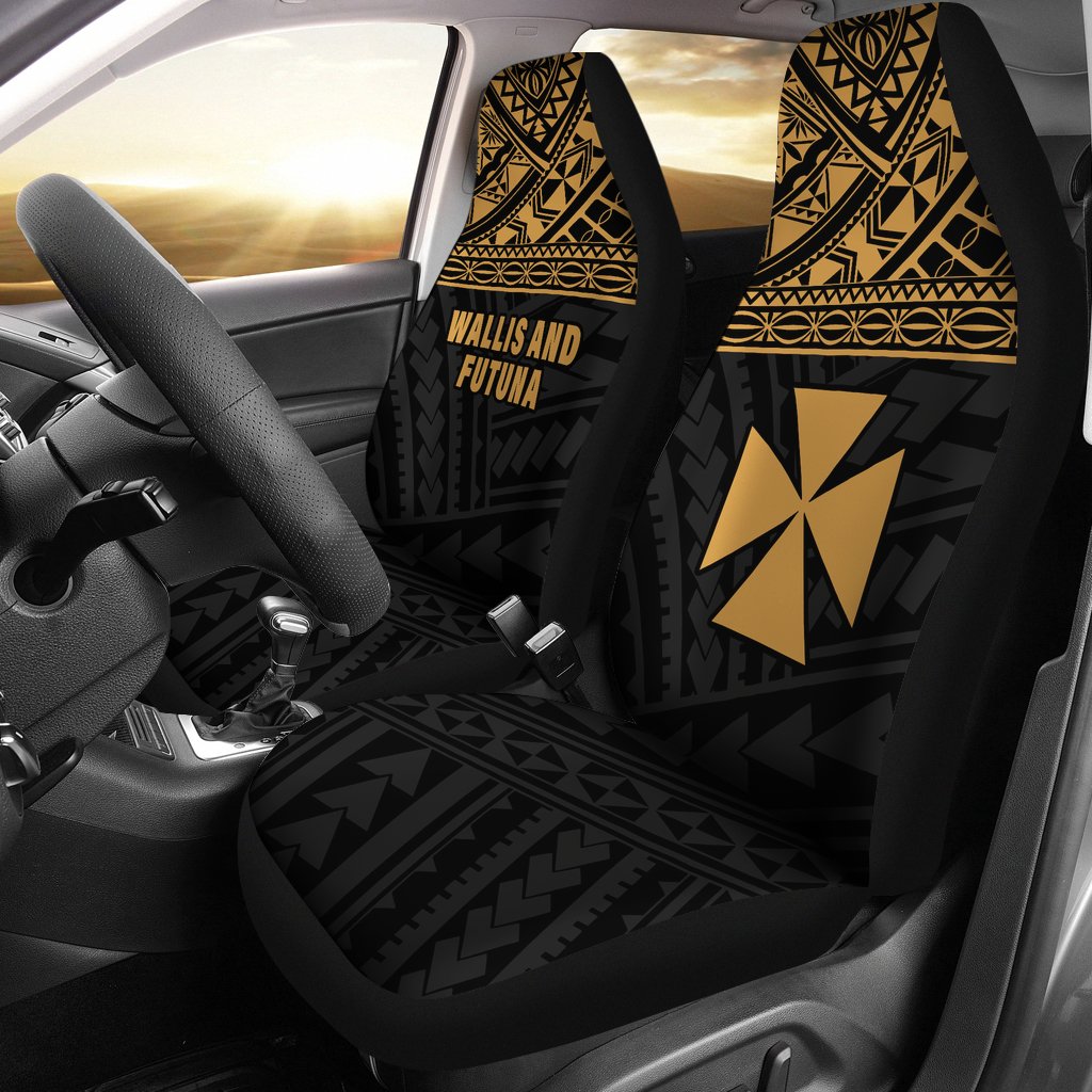 Wallis And Futuna Car Seat Covers - Wallis And Futuna Gold Coat Of Arms Polynesian Tattoo Universal Fit Gold - Polynesian Pride