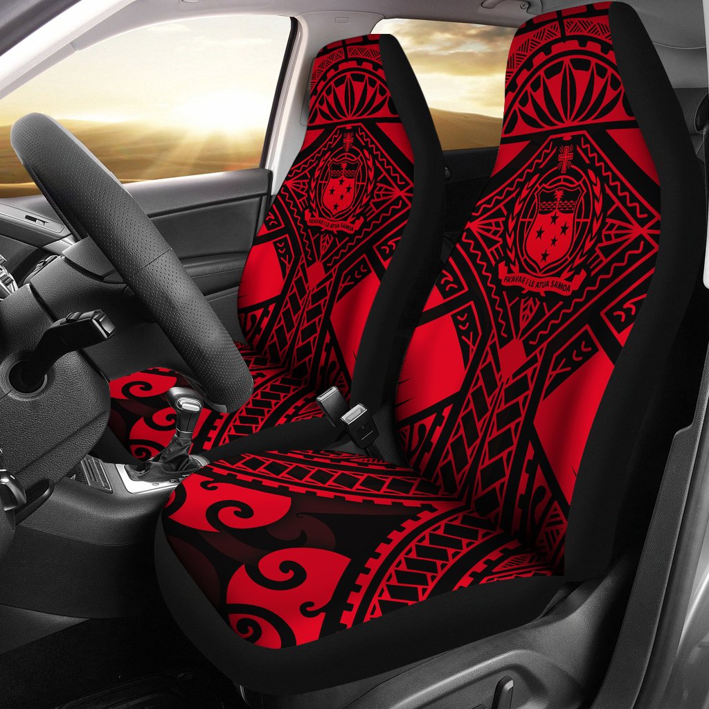 Samoa Polynesian Car Seat Covers - Samoa Red Seal with Polynesian Tattoo Universal Fit Red - Polynesian Pride