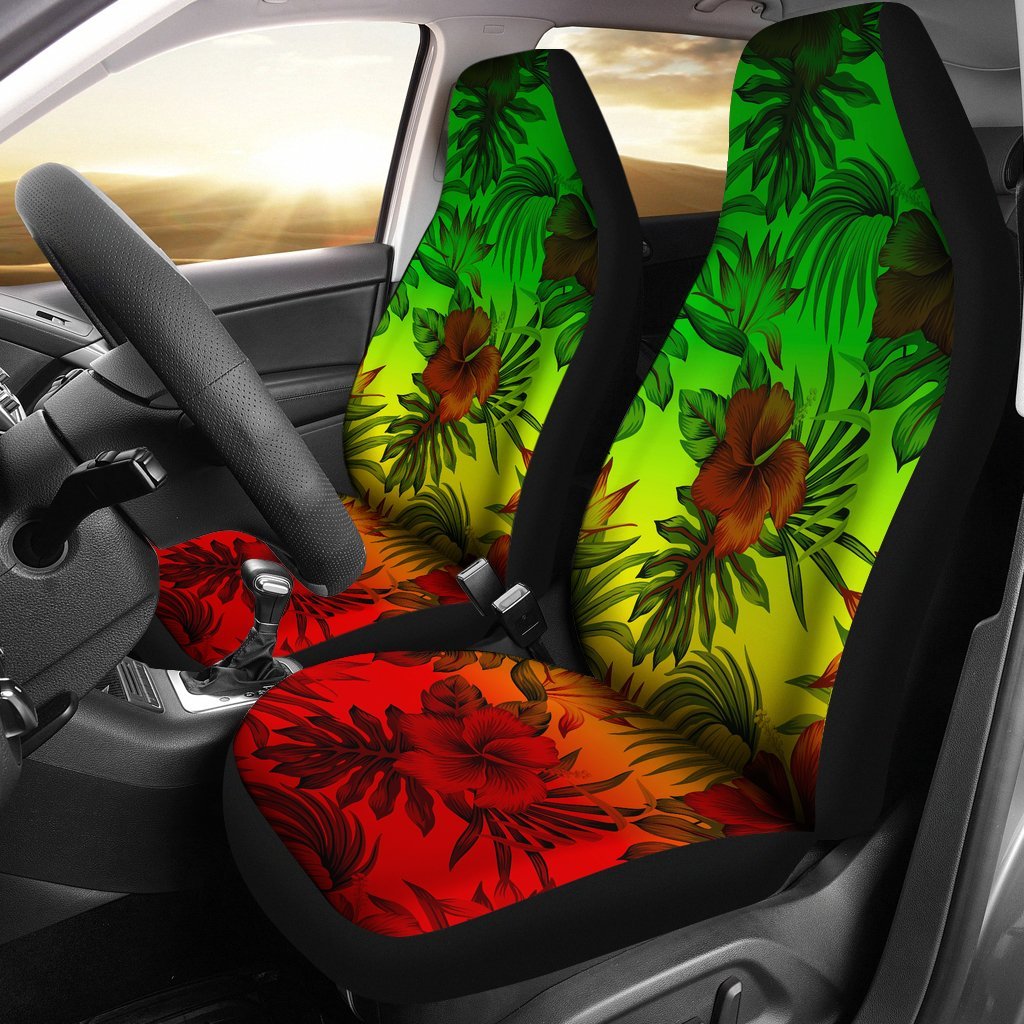 Polynesian Car Seat Covers - Reggae Hibiscus Patterns Universal Fit Red - Polynesian Pride