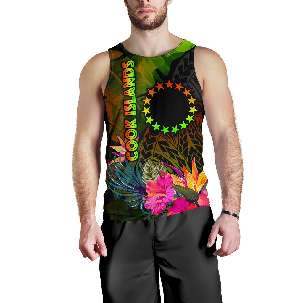 Cook Islands Polynesian Men's Tank Top - Hibiscus and Banana Leaves - Polynesian Pride