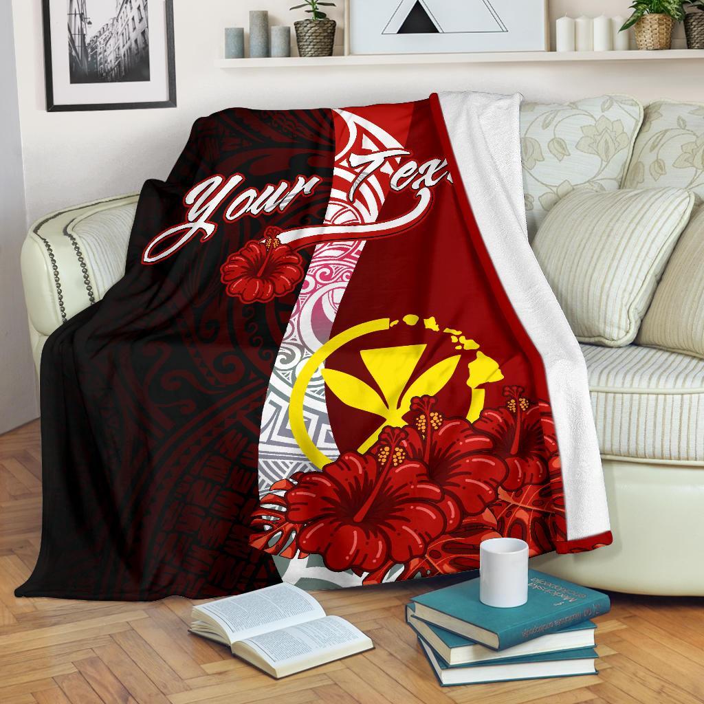 Hawaii Polynesian Custom Personalised Premium Blanket - Coat Of Arm With Hibiscus White - Polynesian Pride