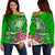 American Samoa Polynesian Women's Off Shoulder Sweater - Turtle Plumeria (Green) Green - Polynesian Pride