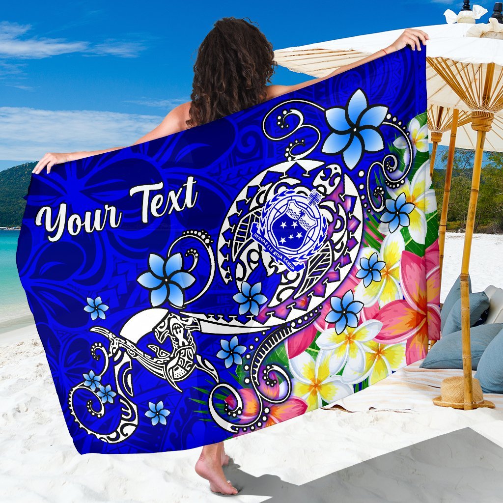 Samoa Custom Personalised Sarong - Turtle Plumeria (Blue) One Style One Size Blue - Polynesian Pride