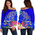 Tahiti Women's Off Shoulder Sweater - Turtle Plumeria (Blue) Blue - Polynesian Pride