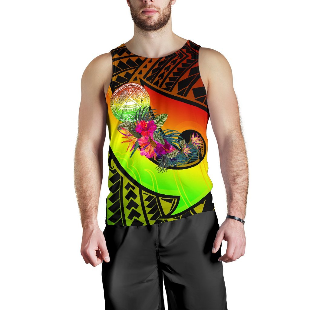 American Samoa Men's Tank Top - Polynesian Hook And Hibiscus (Reggae) Reggae - Polynesian Pride