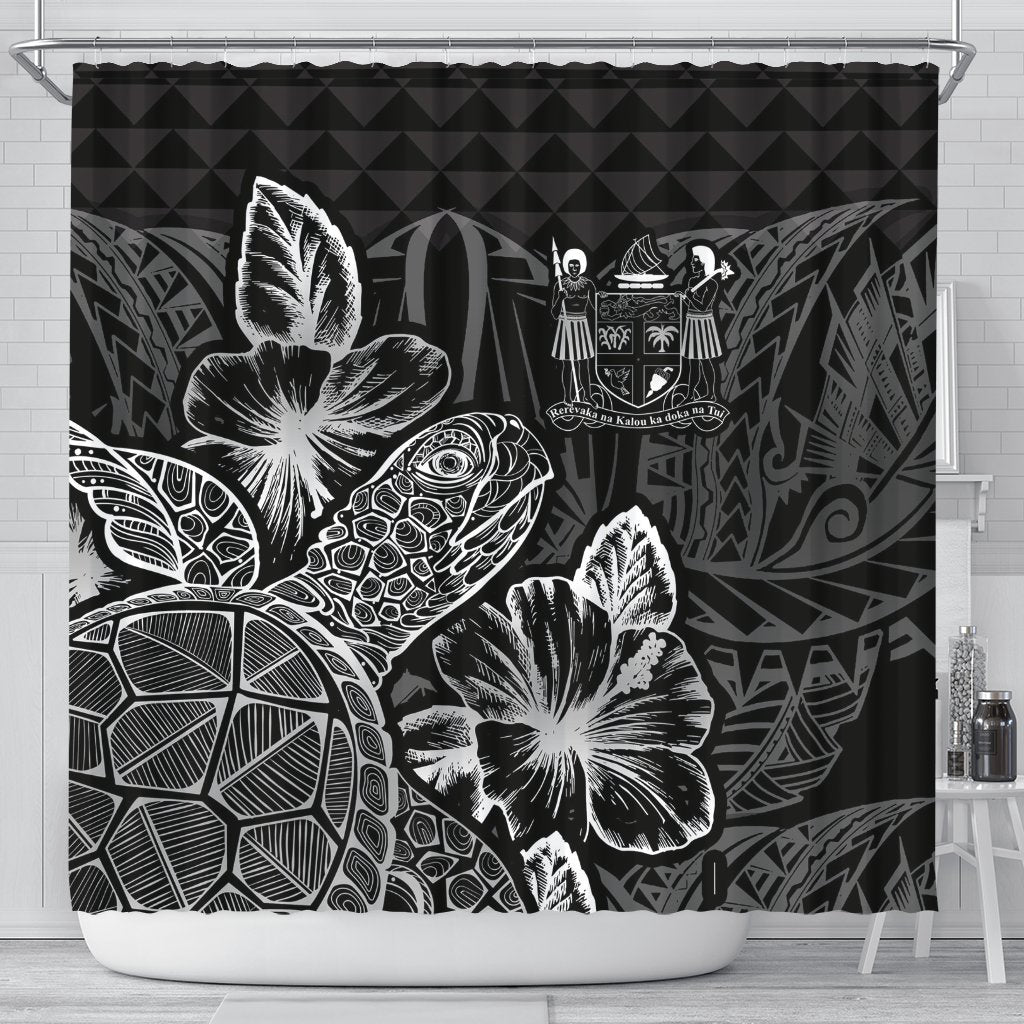 Fiji Shower Curtain Turtle Hibiscus Black 177 x 172 (cm) Black - Polynesian Pride