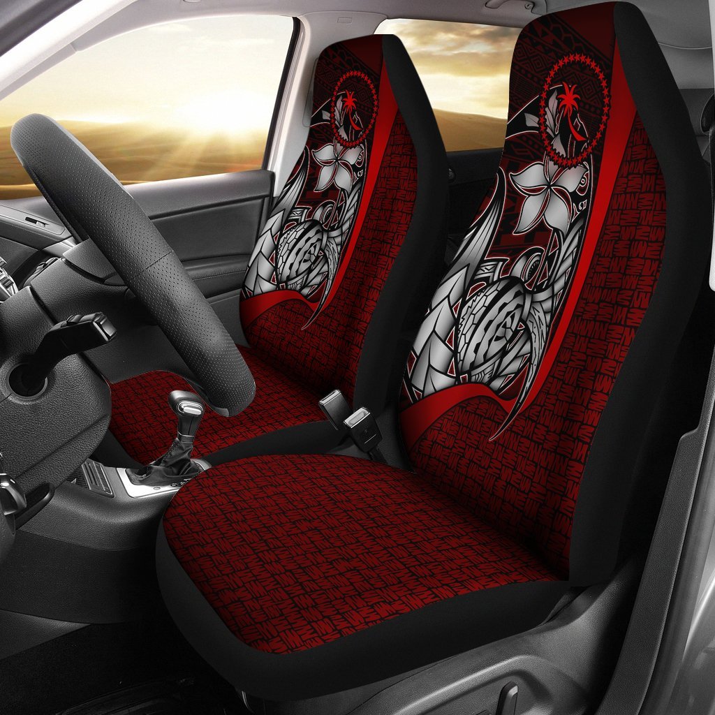 Chuuk Micronesian Car Seat Covers Red - Turtle With Hook Universal Fit Red - Polynesian Pride