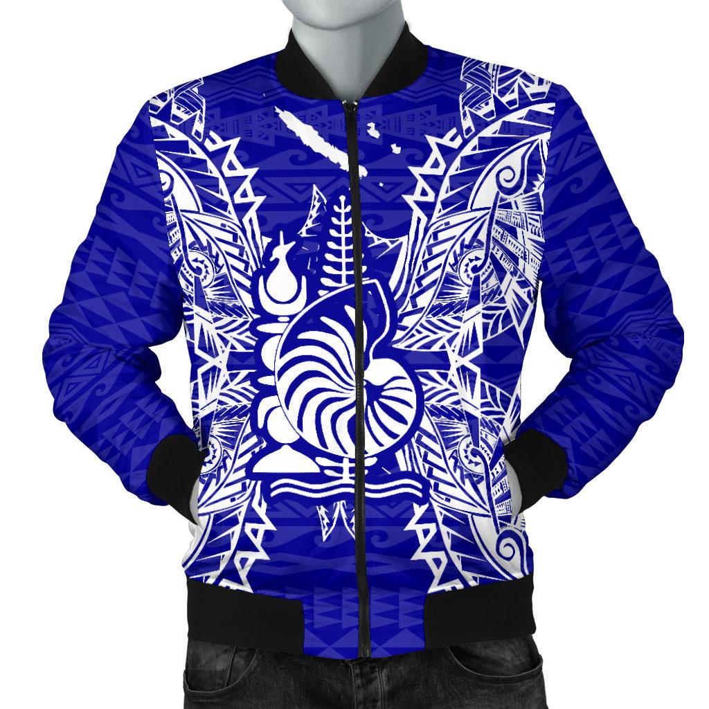 New Caledonia Polynesian Men's Bomber Jacket Map Blue Blue - Polynesian Pride