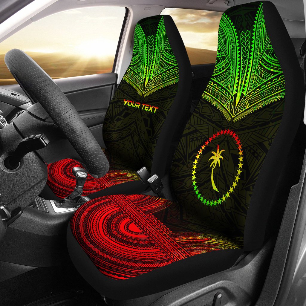 Chuuk Custom Personalised Car Seat Cover - Chuuk Flag Polynesian Chief Tattoo Reggae Version Universal Fit Reggae - Polynesian Pride