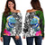 Federated States of Micronesia Off Shoulder Sweater - Turtle Plumeria Banana Leaf Black - Polynesian Pride