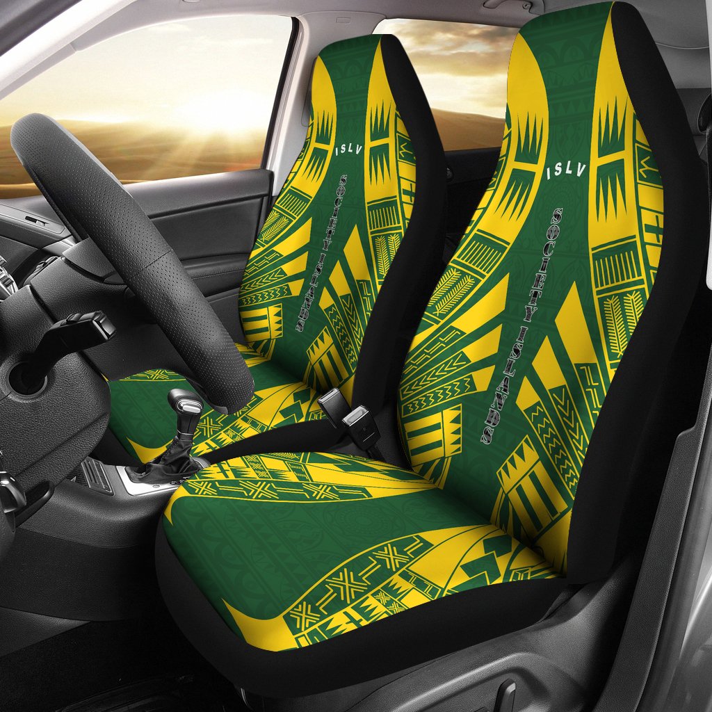 Society Islands Car Seat Covers - Society Islands Flag Polynesian Tattoo Flag Universal Fit Green-Yellow - Polynesian Pride