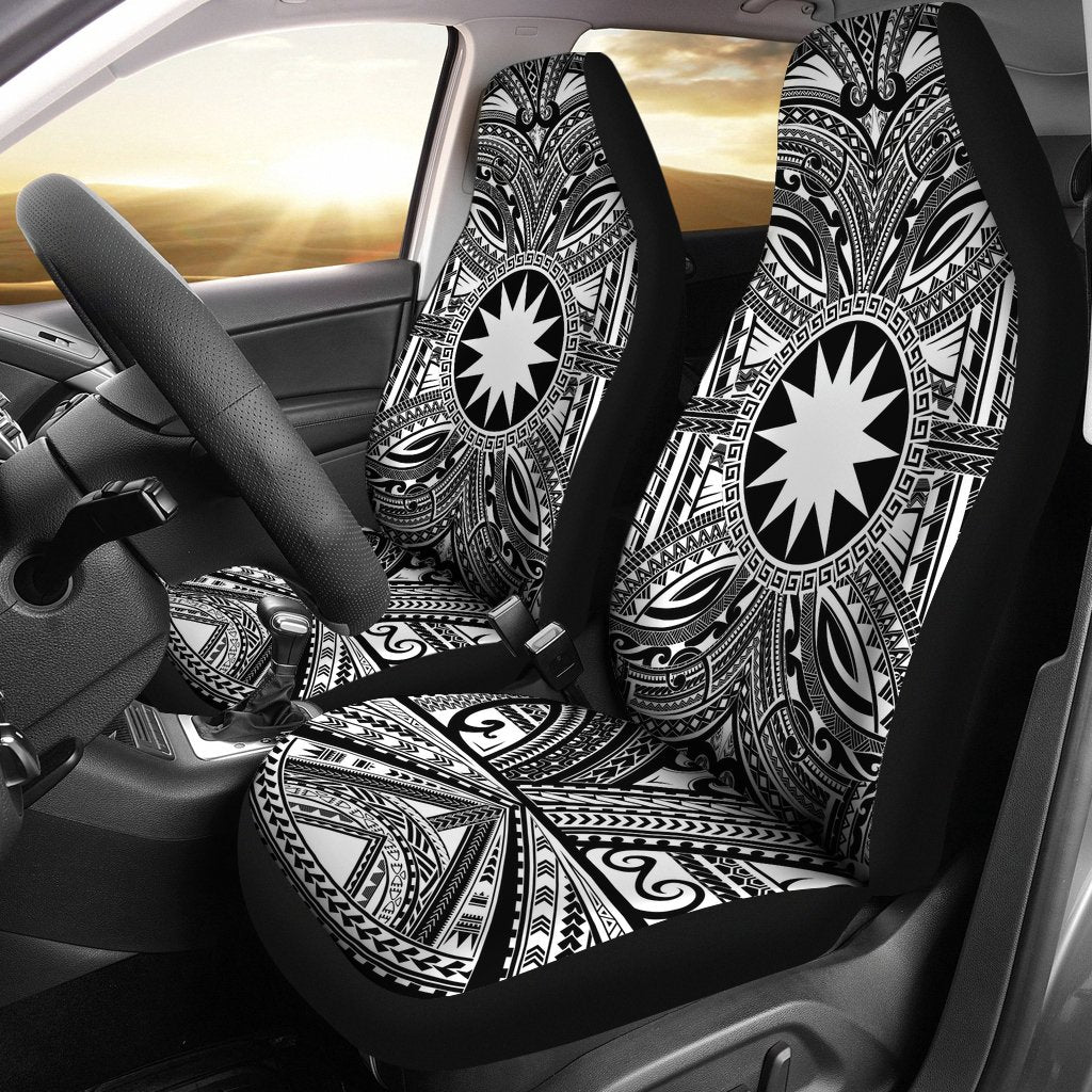 Nauru Car Seat Cover - Nauru Coat Of Arms Polynesian White Black Universal Fit Black - Polynesian Pride