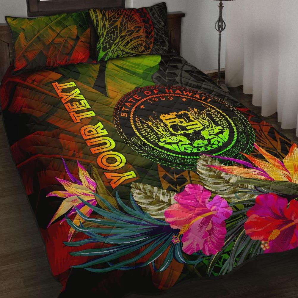 Polynesian Hawaii Polynesian Personalised Quilt Bed Set - Hibiscus and Banana Leaves Art - Polynesian Pride