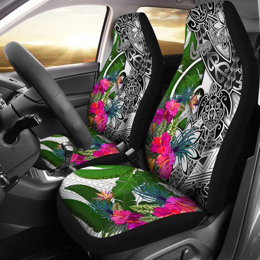 Yap Custom Personalised Car Seat Covers White - Turtle Plumeria Banana Leaf Universal Fit White - Polynesian Pride