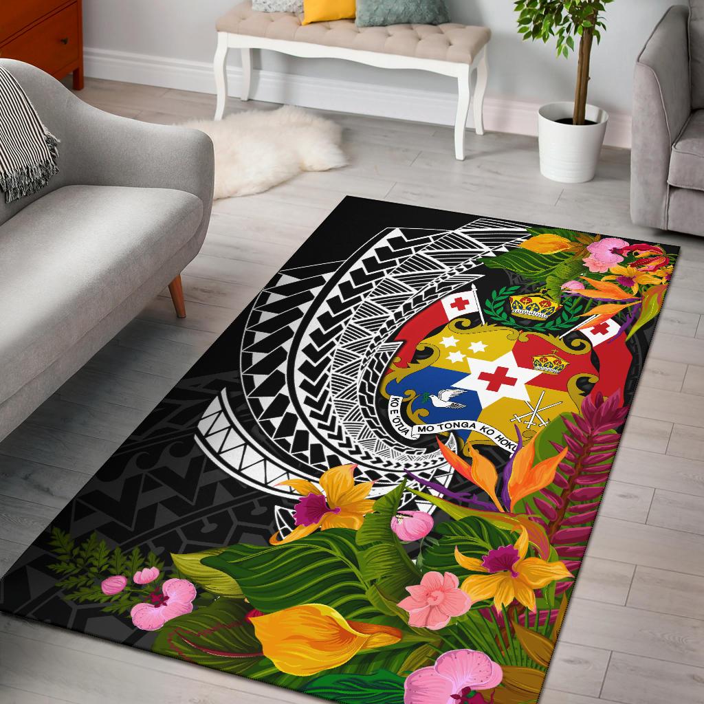 Tonga Area Rug - Seal Spiral Polynesian Patterns Black - Polynesian Pride