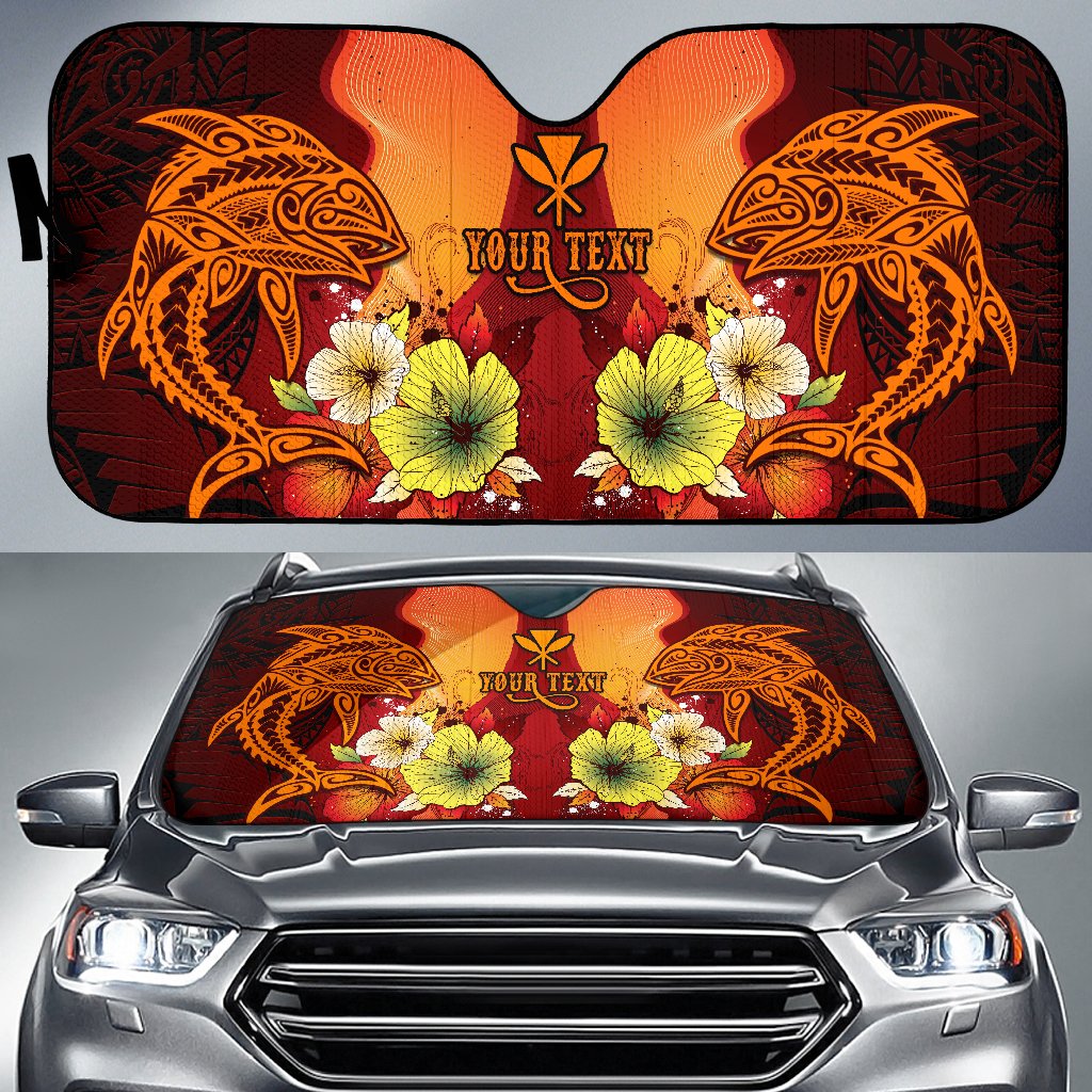 Hawaii Custom Personalised Auto Sun Shades - Tribal Tuna Fish Auto Sun Shade Universal Fit Orange - Polynesian Pride